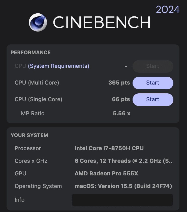 Cinebench 2024 scores before replacement.
